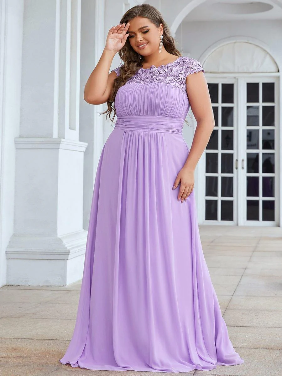 Flattering A-Line Chiffon Lace Evening Dress for Wedding with Cap Sleeve(Final Sale) - Image 100