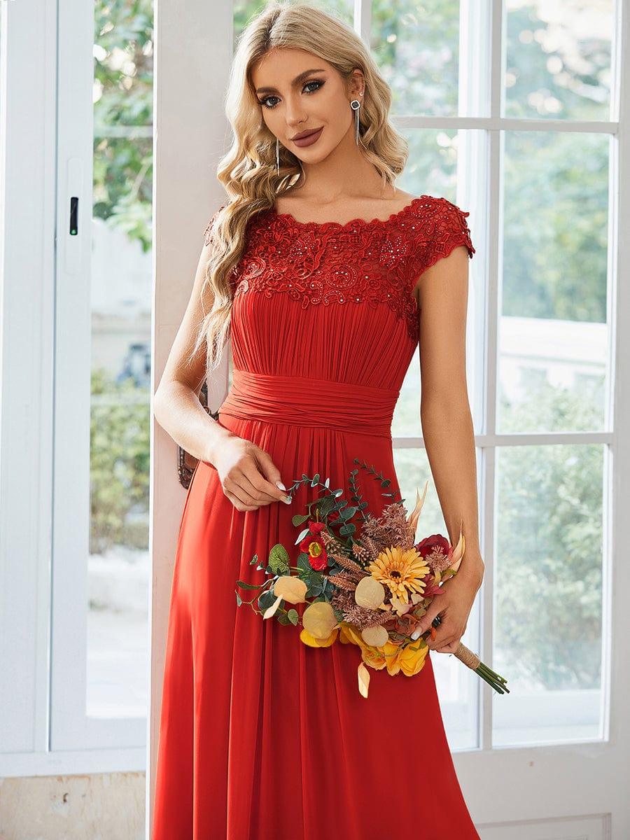 Flattering A-Line Chiffon Lace Evening Dress for Wedding with Cap Sleeve(Final Sale) - Image 109