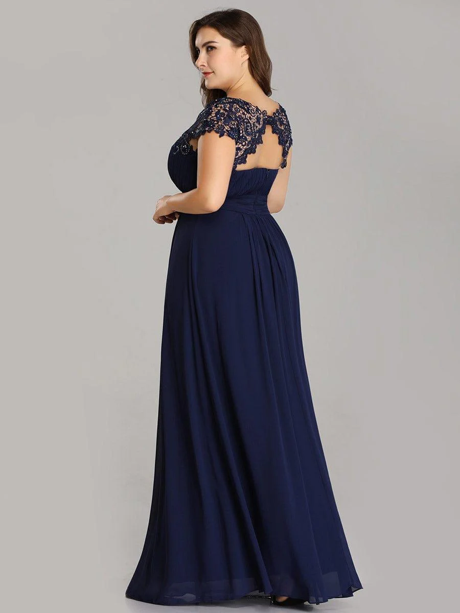 Flattering A-Line Chiffon Lace Evening Dress for Wedding with Cap Sleeve(Final Sale) - Image 11