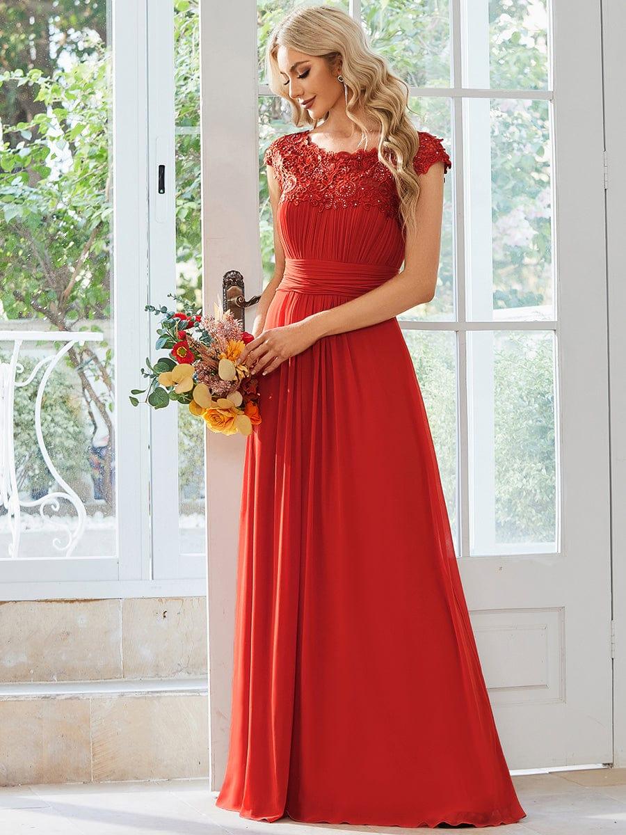 Flattering A-Line Chiffon Lace Evening Dress for Wedding with Cap Sleeve(Final Sale) - Image 111