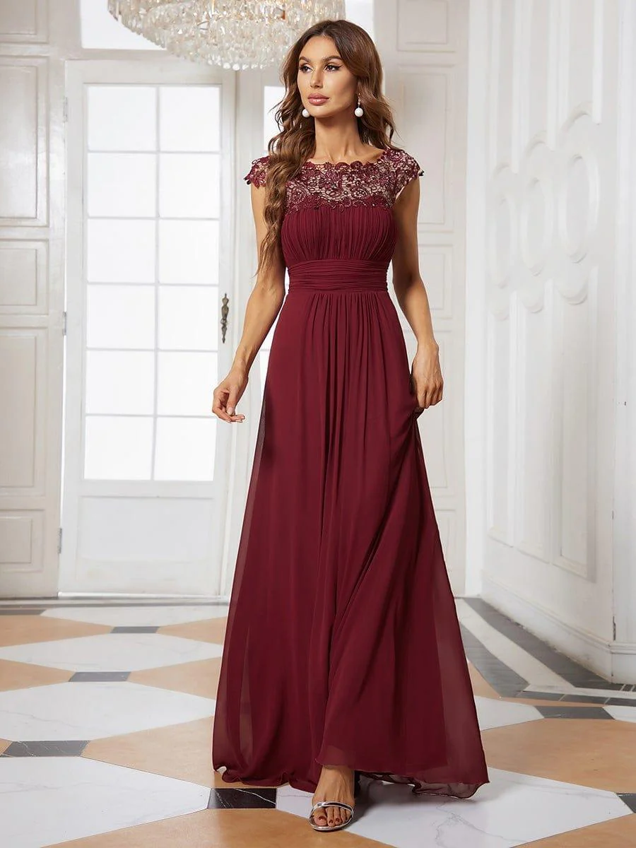 Flattering A-Line Chiffon Lace Evening Dress for Wedding with Cap Sleeve(Final Sale) - Image 20