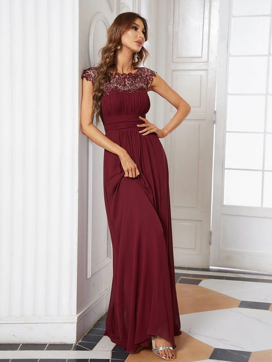 Flattering A-Line Chiffon Lace Evening Dress for Wedding with Cap Sleeve(Final Sale) - Image 21