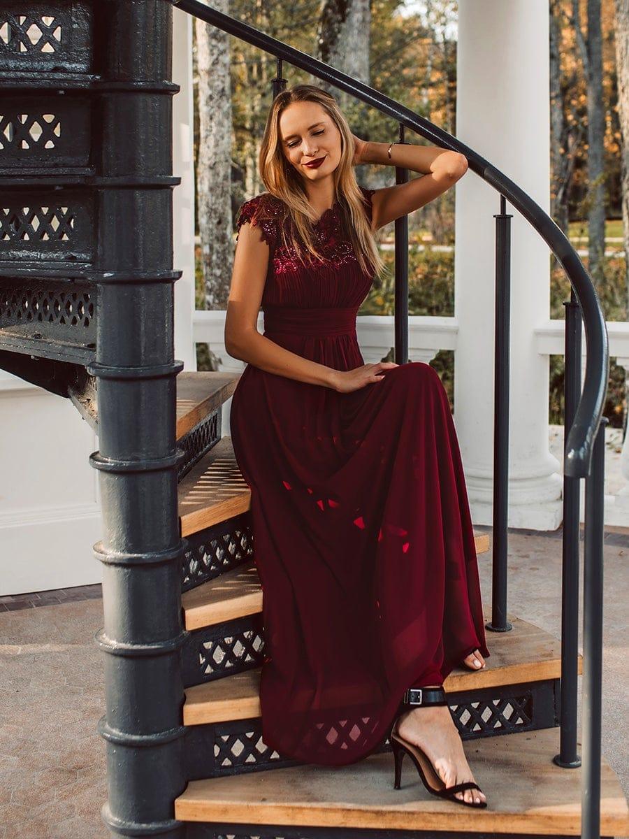 Flattering A-Line Chiffon Lace Evening Dress for Wedding with Cap Sleeve(Final Sale) - Image 26