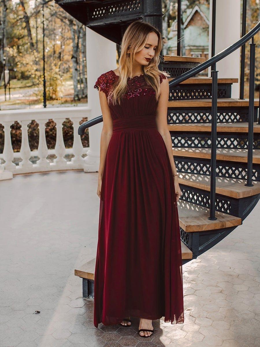Flattering A-Line Chiffon Lace Evening Dress for Wedding with Cap Sleeve(Final Sale) - Image 27