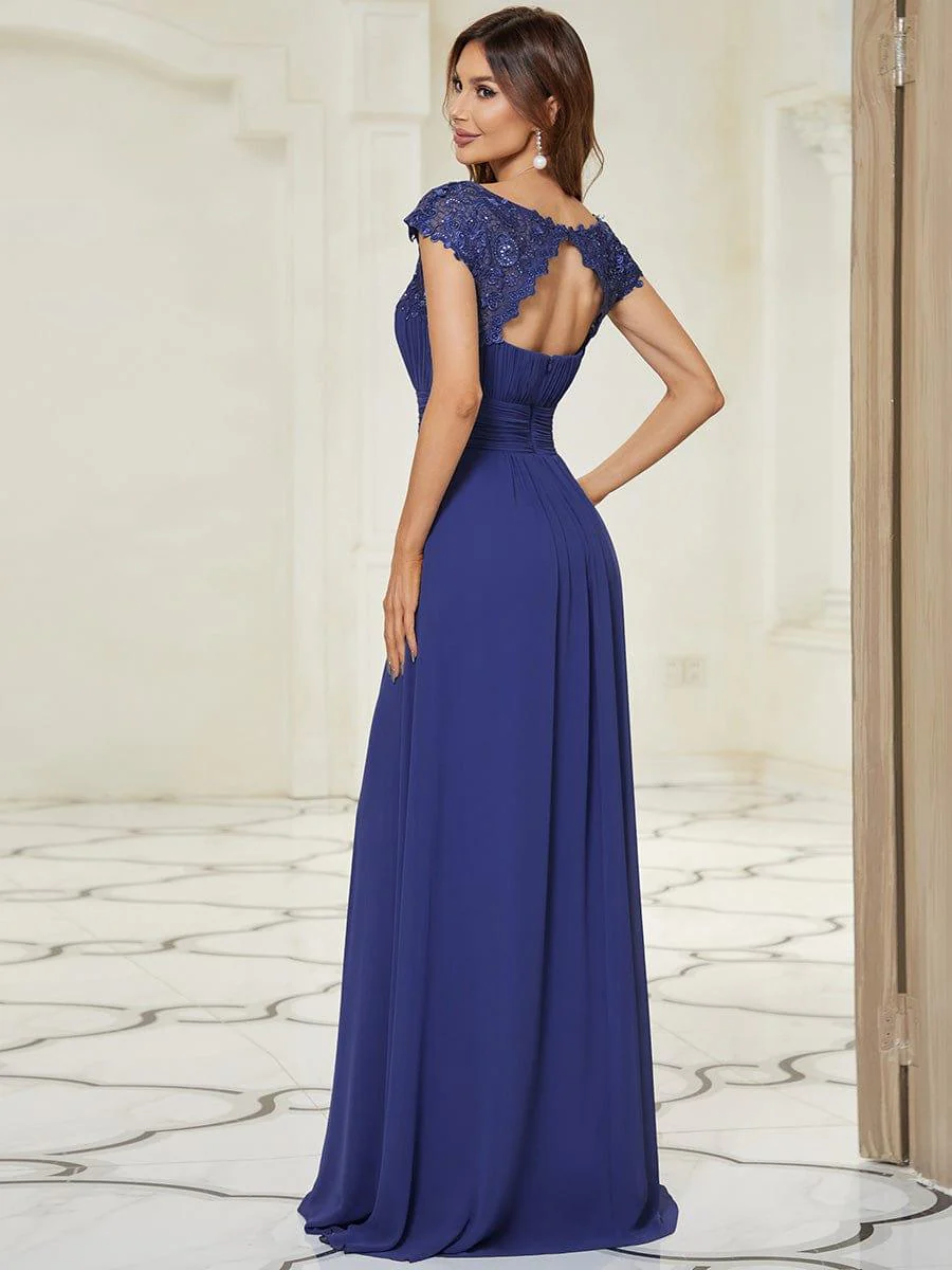 Flattering A-Line Chiffon Lace Evening Dress for Wedding with Cap Sleeve(Final Sale) - Image 52
