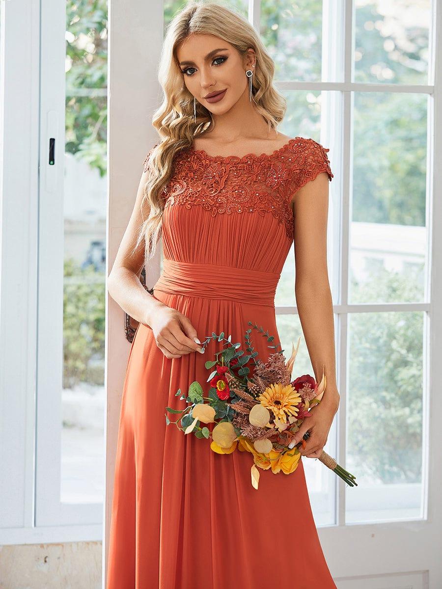 Flattering A-Line Chiffon Lace Evening Dress for Wedding with Cap Sleeve(Final Sale) - Image 72