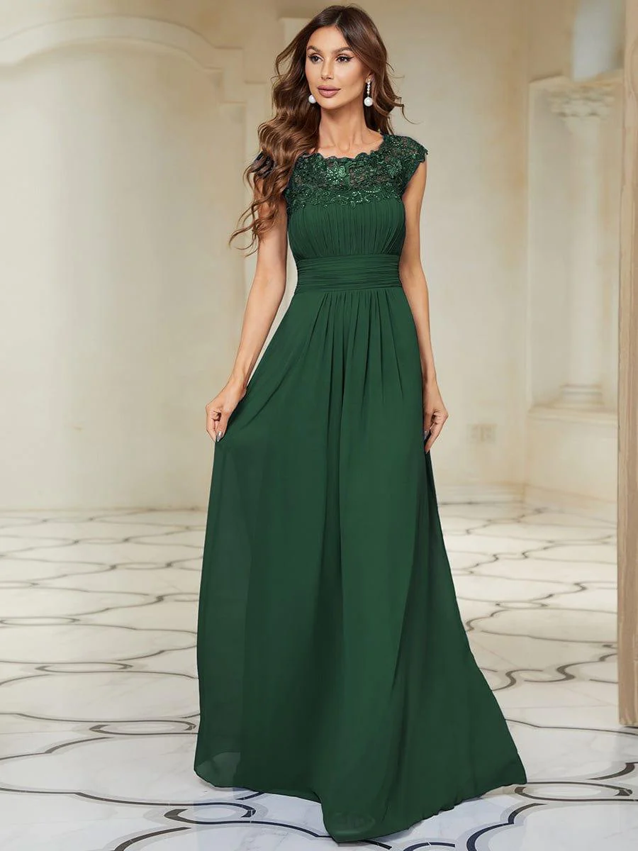 Flattering A-Line Chiffon Lace Evening Dress for Wedding with Cap Sleeve(Final Sale) - Image 77