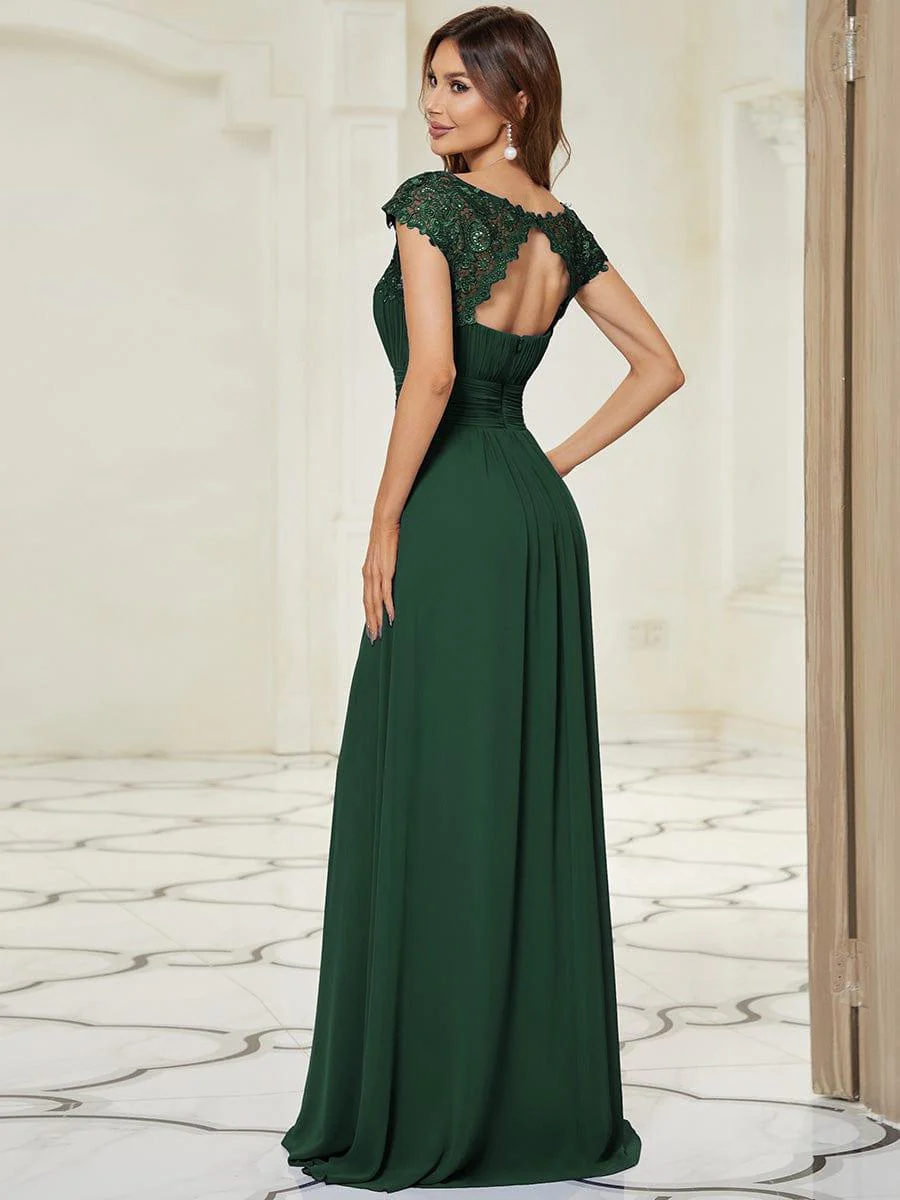 Flattering A-Line Chiffon Lace Evening Dress for Wedding with Cap Sleeve(Final Sale) - Image 78