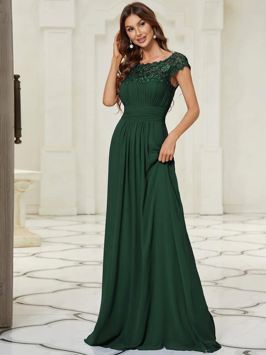 Flattering A-Line Chiffon Lace Evening Dress for Wedding with Cap Sleeve(Final Sale) - Image 81