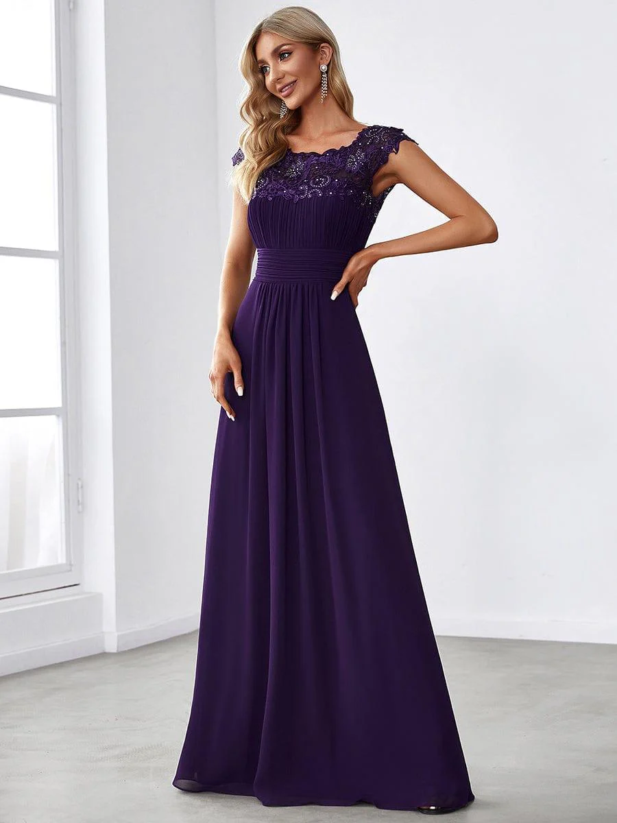 Flattering A-Line Chiffon Lace Evening Dress for Wedding with Cap Sleeve(Final Sale) - Image 84