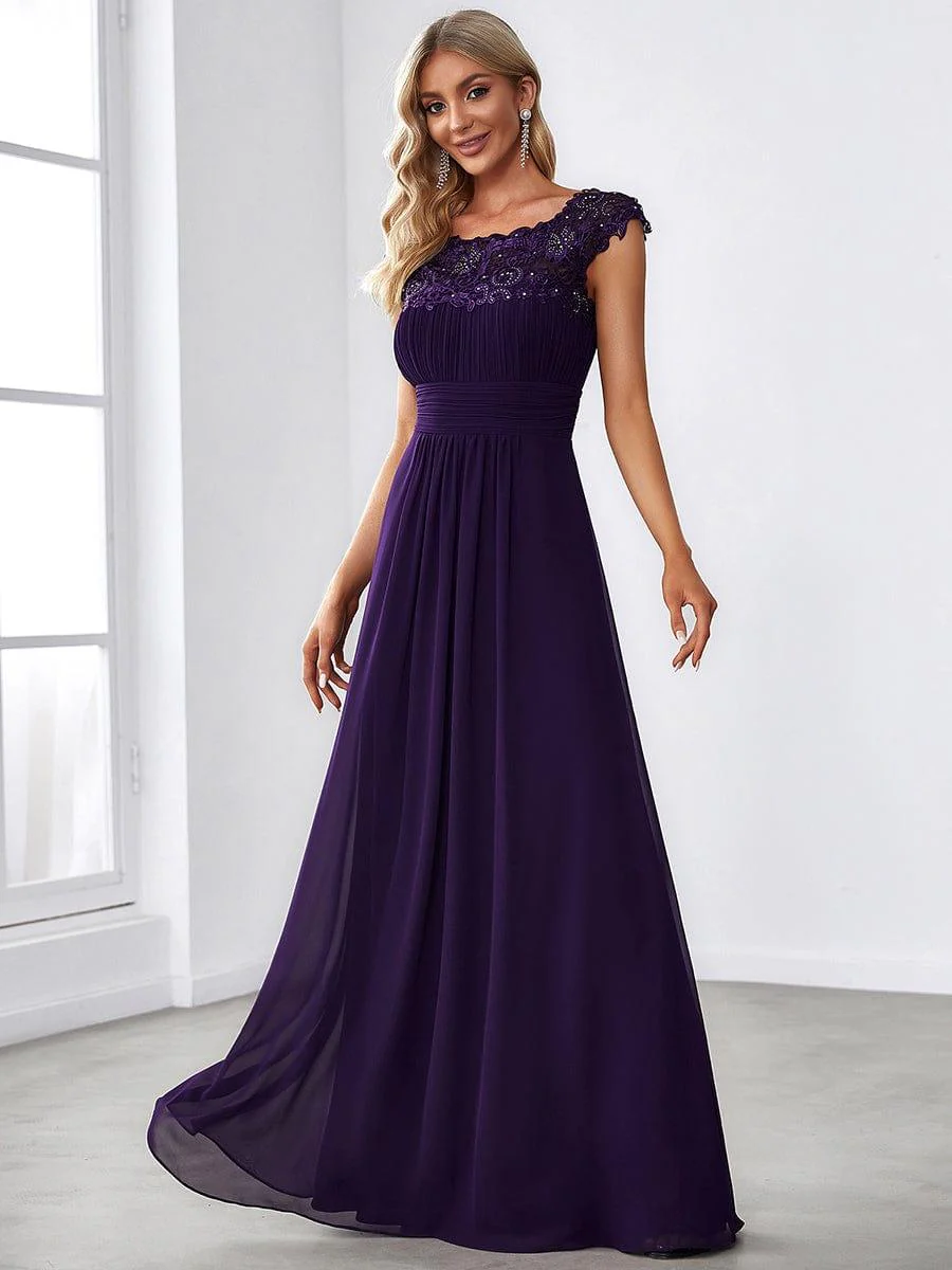 Flattering A-Line Chiffon Lace Evening Dress for Wedding with Cap Sleeve(Final Sale) - Image 87