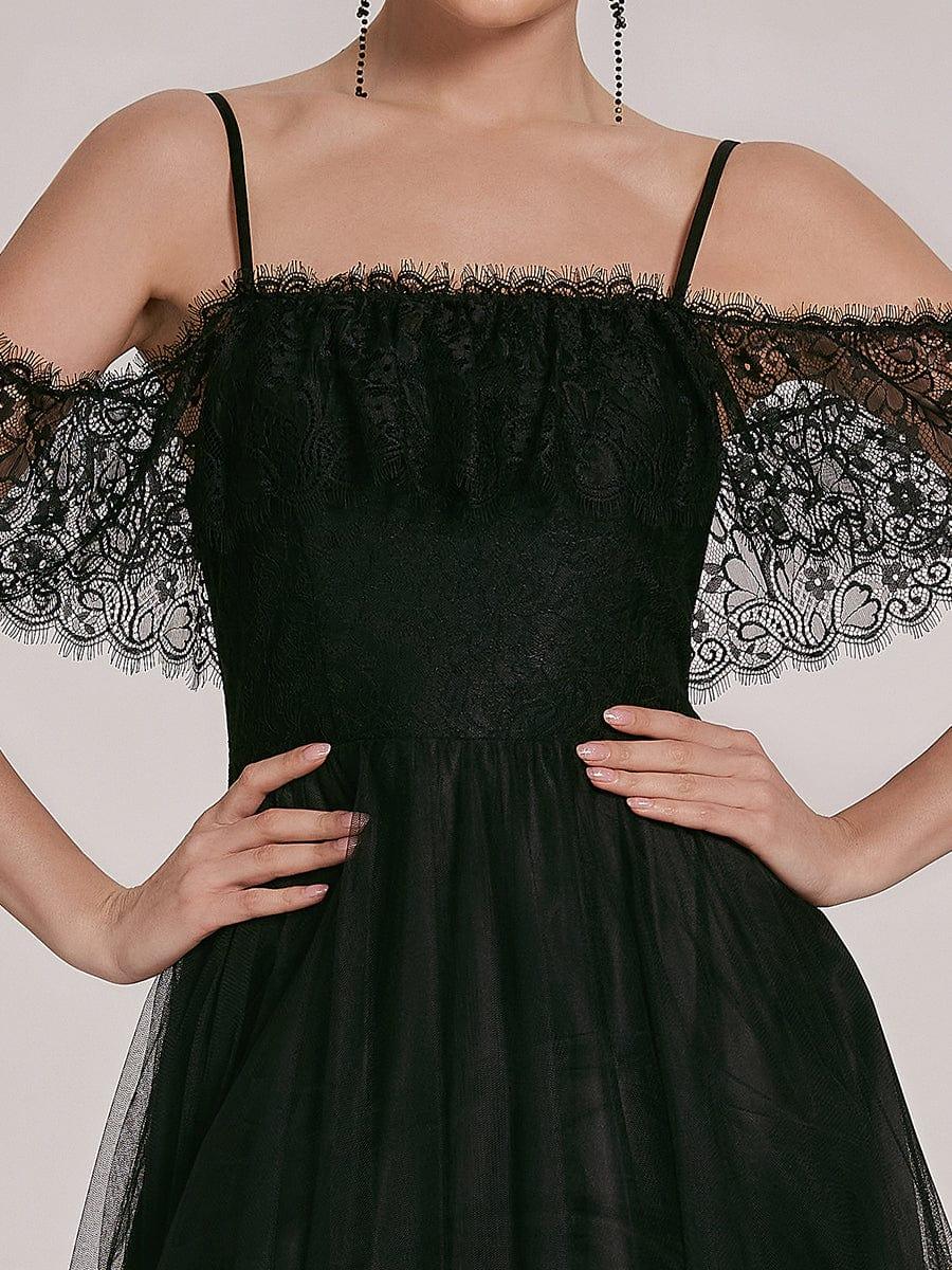 Maxi Long Spaghetti Straps High Low Lace Wedding Dress - Image 11