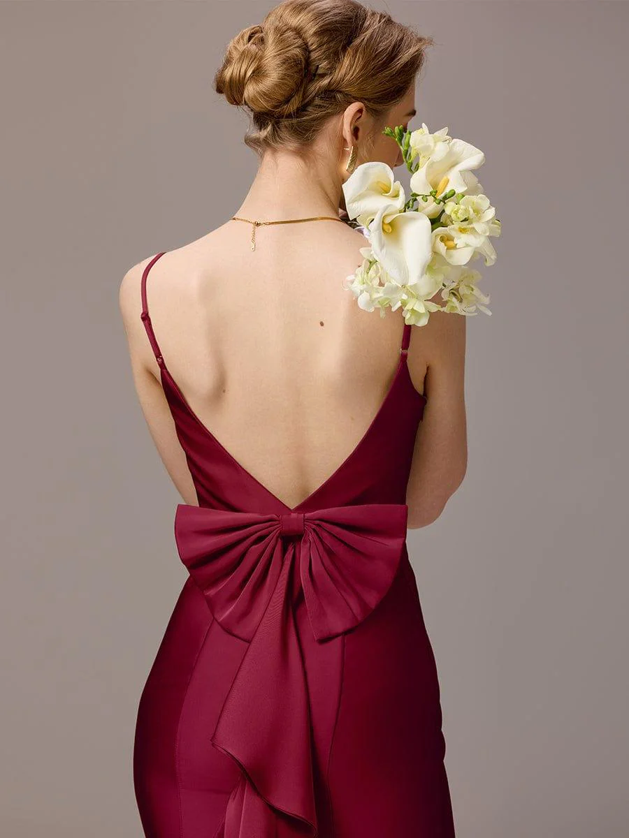 ever BELISSE|Designer Mermaid Bow Ruffled Satin Maxi Bridesmaid Dress - Image 15