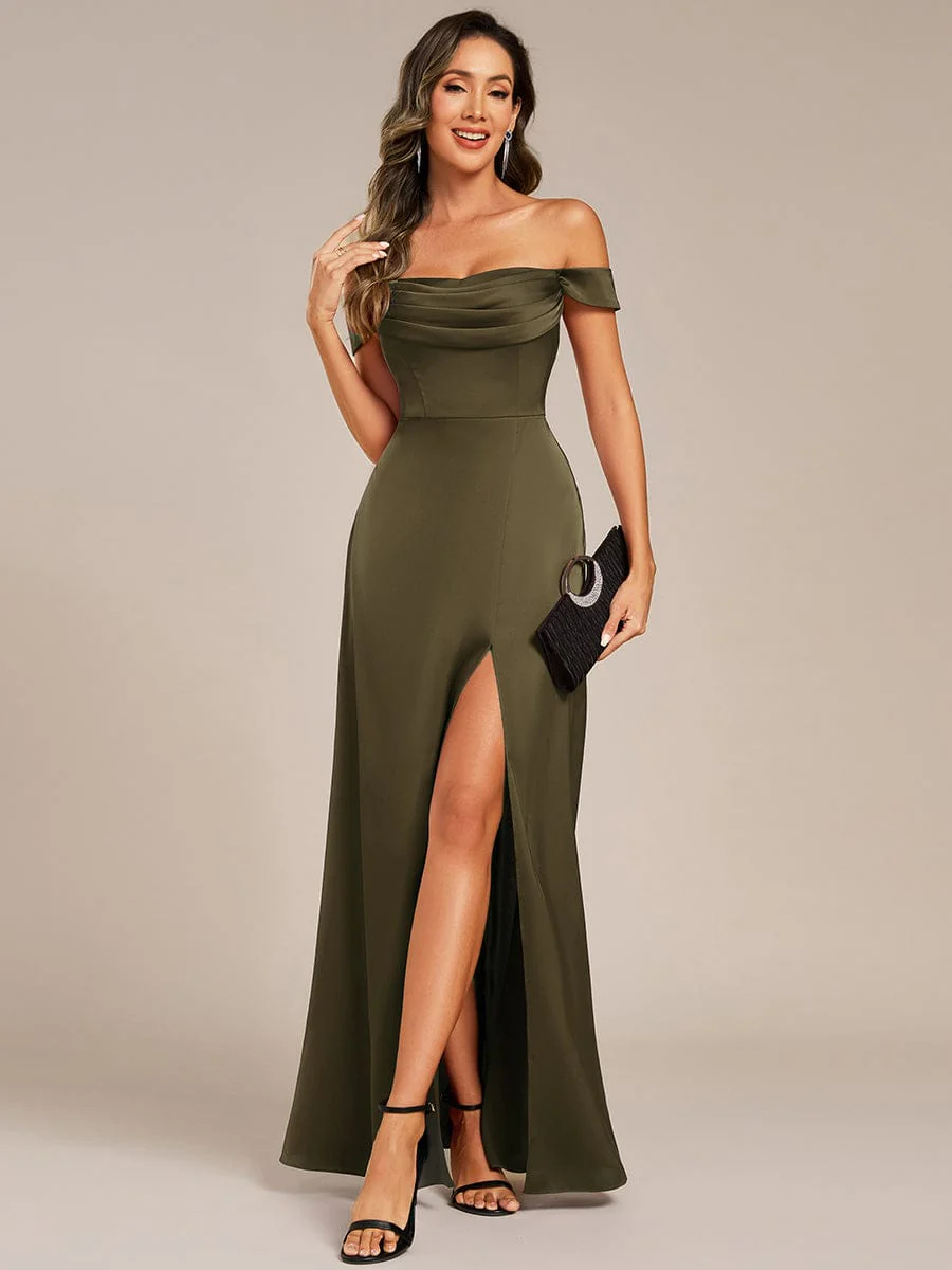 ever OLIVE|Designer Off Shoulder Back-Tie Satin Bridesmaid Dress - Image 18