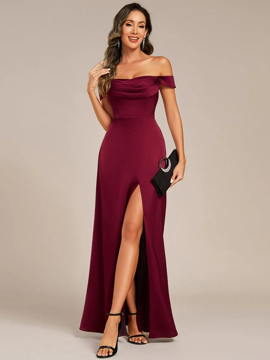 ever OLIVE|Designer Off Shoulder Back-Tie Satin Bridesmaid Dress - Image 5
