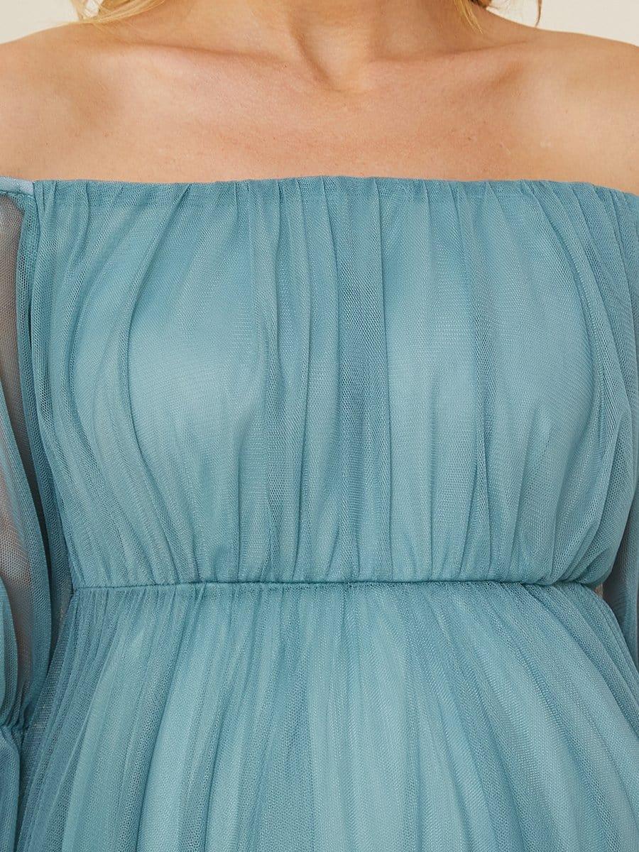 Off the Shoulder Pleated Tulle Maxi Maternity Dress - Image 23