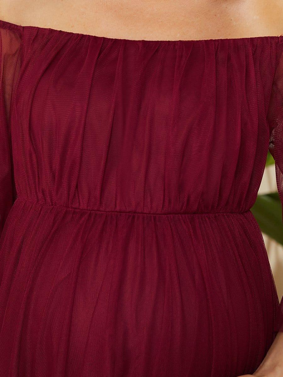 Off the Shoulder Pleated Tulle Maxi Maternity Wedding Guest Dress - Image 17