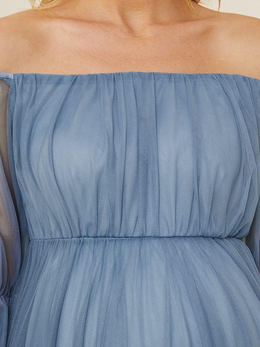 Off the Shoulder Pleated Tulle Maxi Maternity Wedding Guest Dress - Image 26