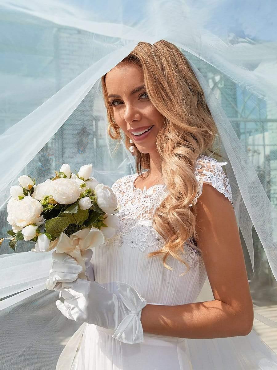 Plain Pleated Chiffon Wedding Dress with Lace Decorations(Final Sale) - Image 4