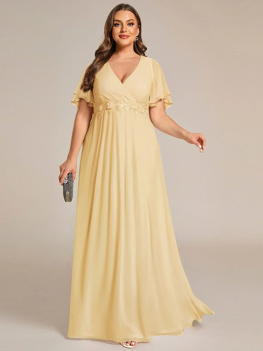 pretty IVYROSE|Plus Size Applique Short Sleeve A-Line Chiffon Evening Dress - Image 104