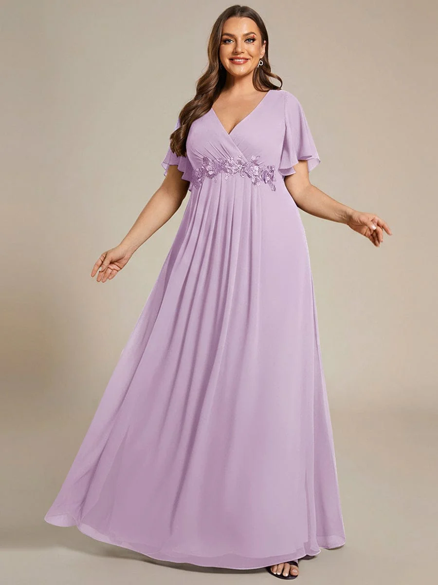 pretty IVYROSE|Plus Size Applique Short Sleeve A-Line Chiffon Evening Dress - Image 109