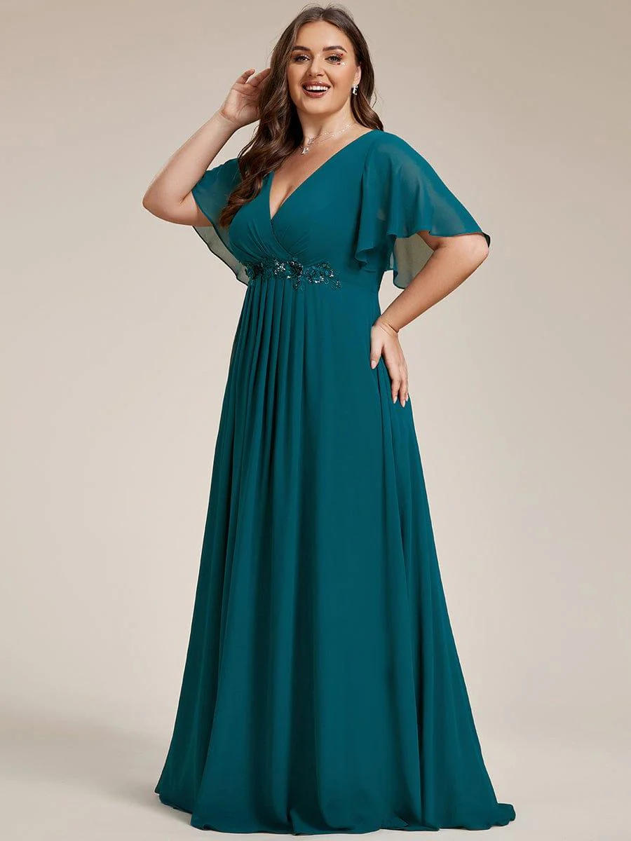 pretty IVYROSE|Plus Size Applique Short Sleeve A-Line Chiffon Evening Dress - Image 60