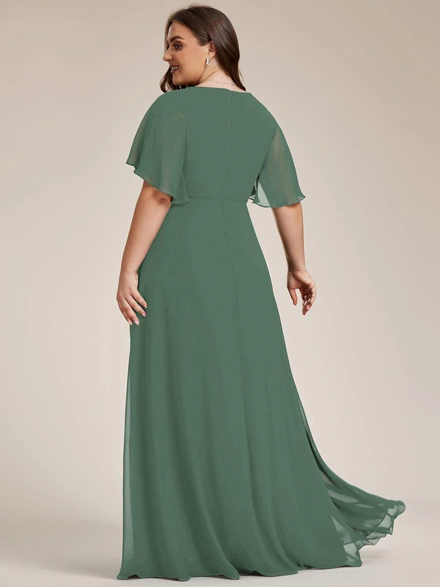 pretty IVYROSE|Plus Size Applique Short Sleeve A-Line Chiffon Evening Dress - Image 62