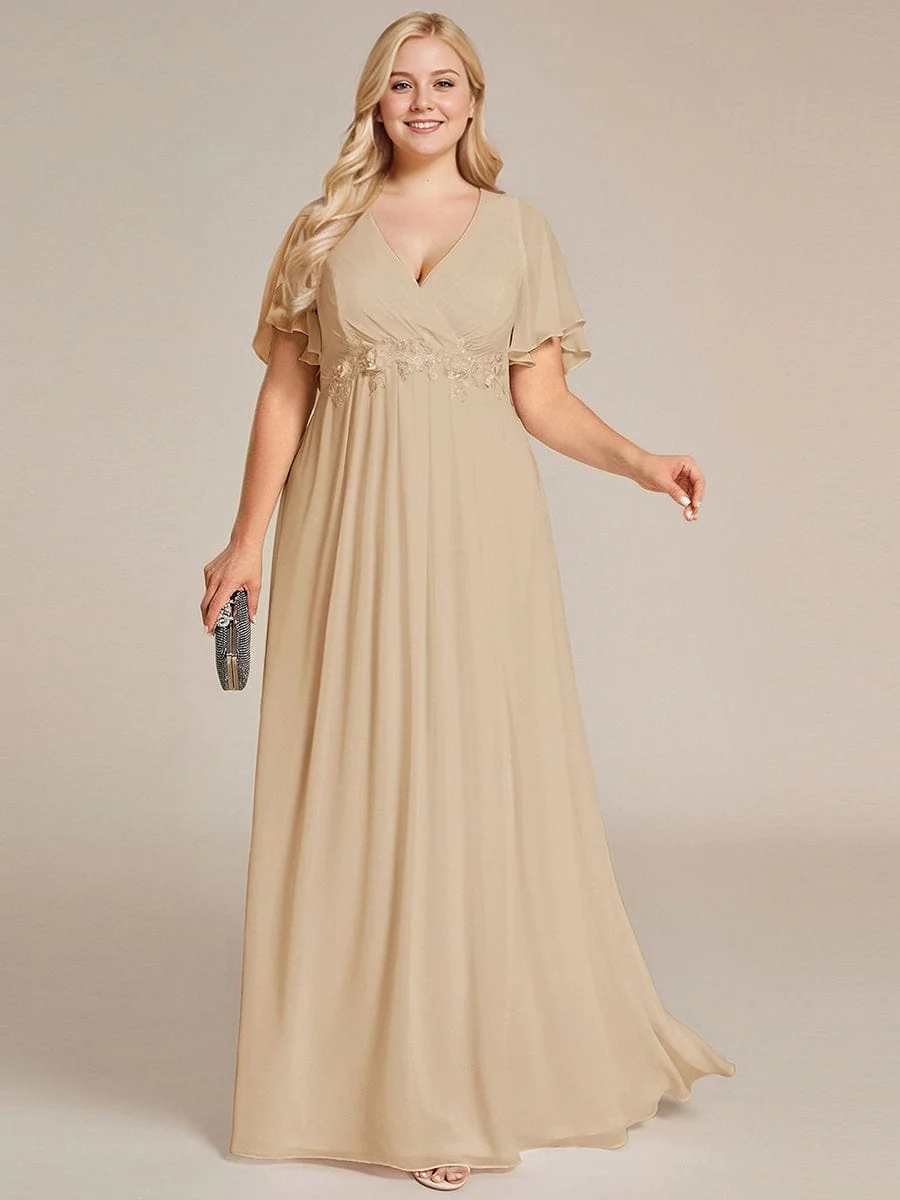 pretty IVYROSE|Plus Size Applique Short Sleeve A-Line Chiffon Evening Dress - Image 69