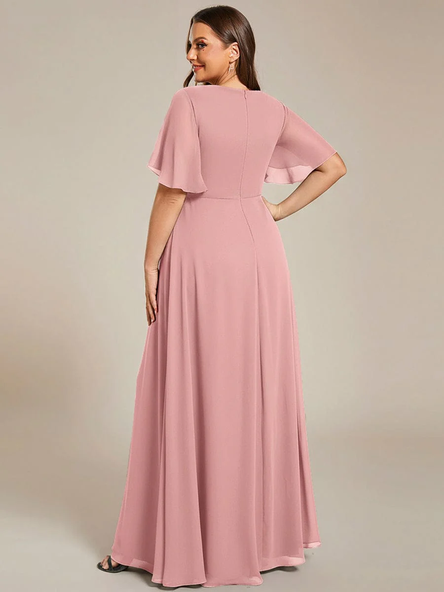 pretty IVYROSE|Plus Size Applique Short Sleeve A-Line Chiffon Evening Dress - Image 95