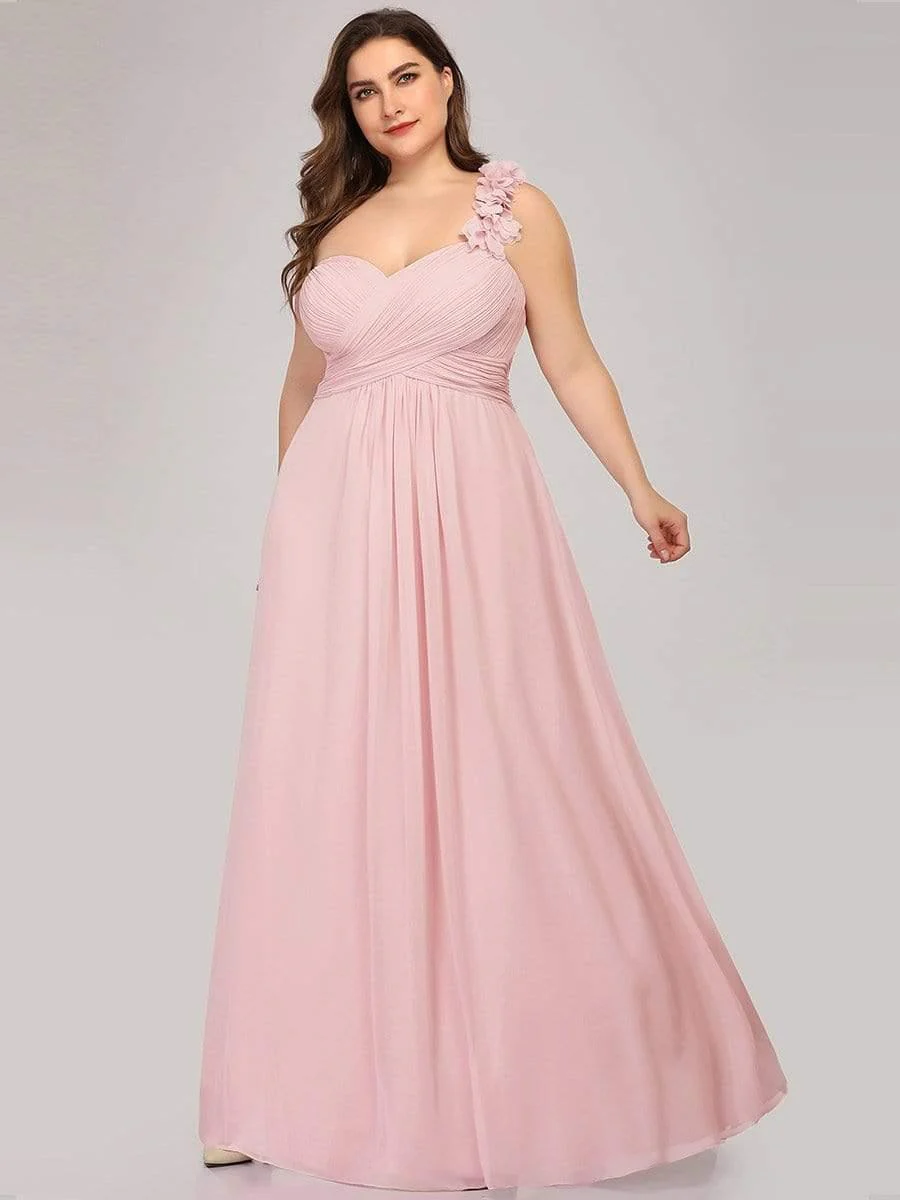 Plus Size Chiffon One Shoulder Sweetheart Neck Bridesmaid Dress - Image 11