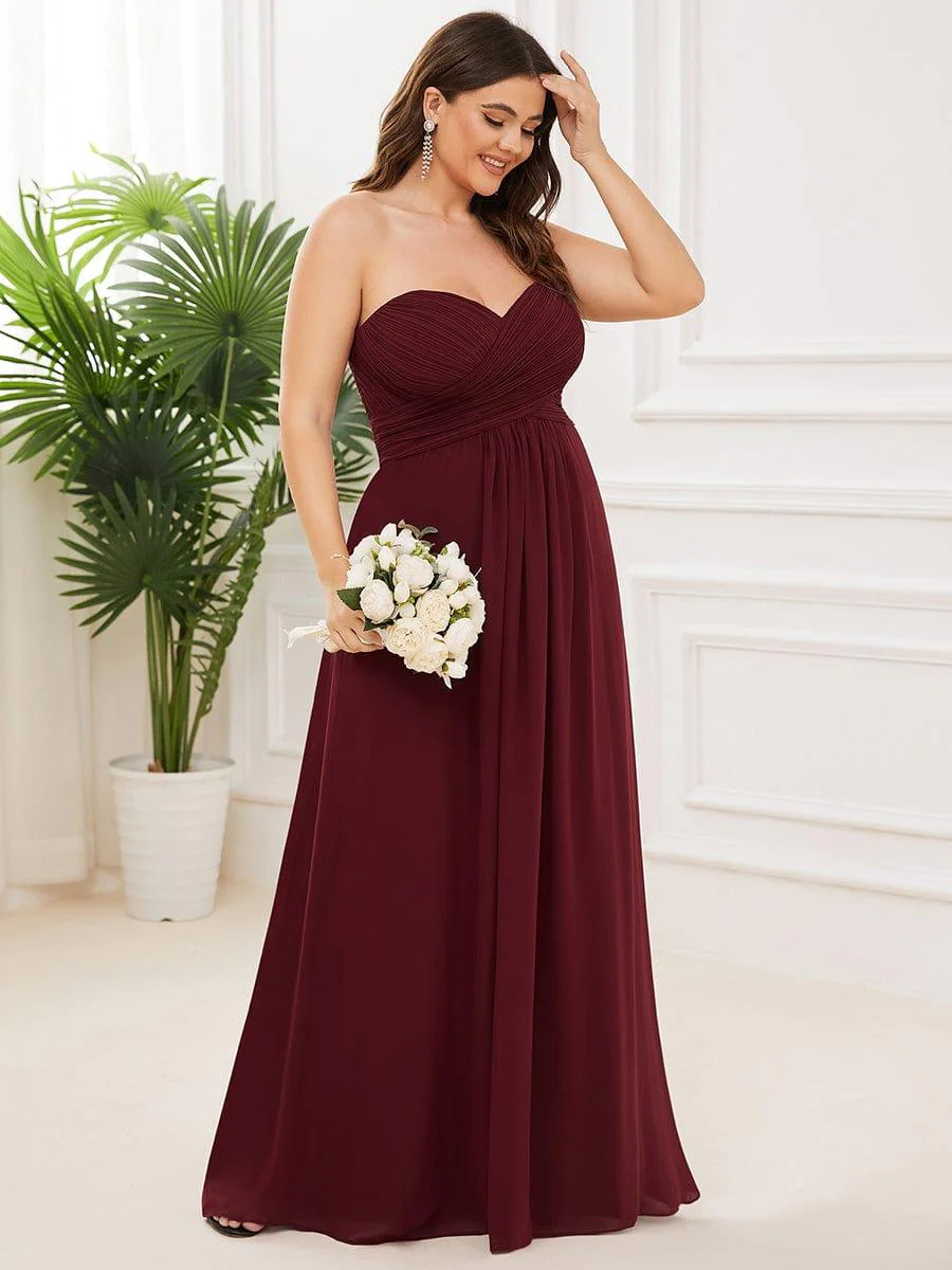 Plus Size Chiffon One Shoulder Sweetheart Neck Bridesmaid Dress - Image 15