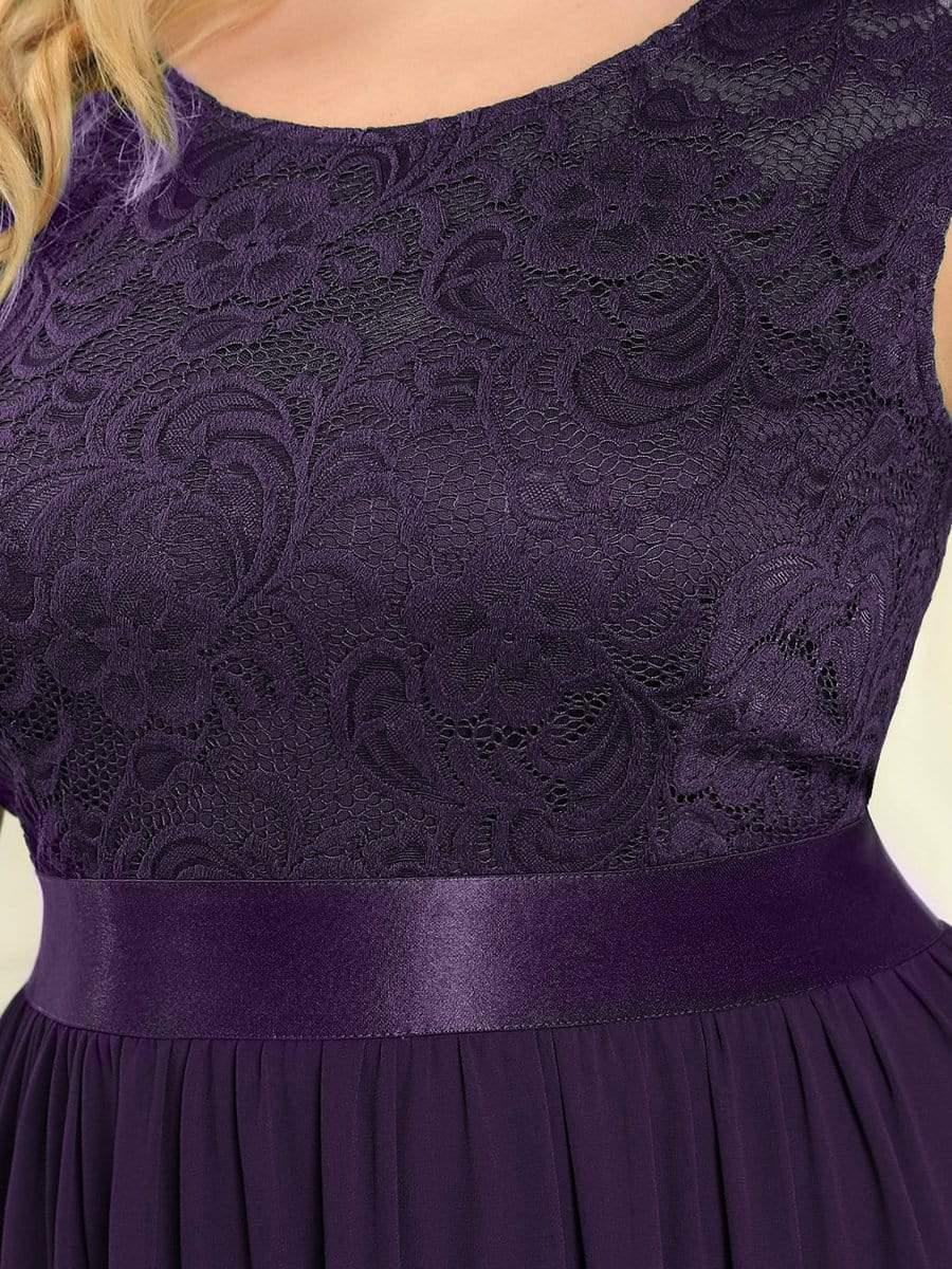 Plus Size Classic Round Neck V Back A-Line Chiffon Bridesmaid Dresses with Lace(Final Sale) - Image 43