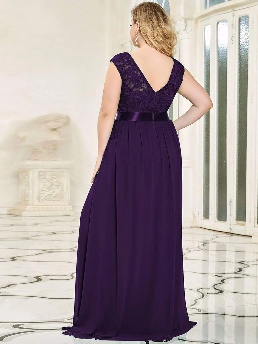 Plus Size Classic Round Neck V Back A-Line Chiffon Bridesmaid Dresses with Lace(Final Sale) - Image 44