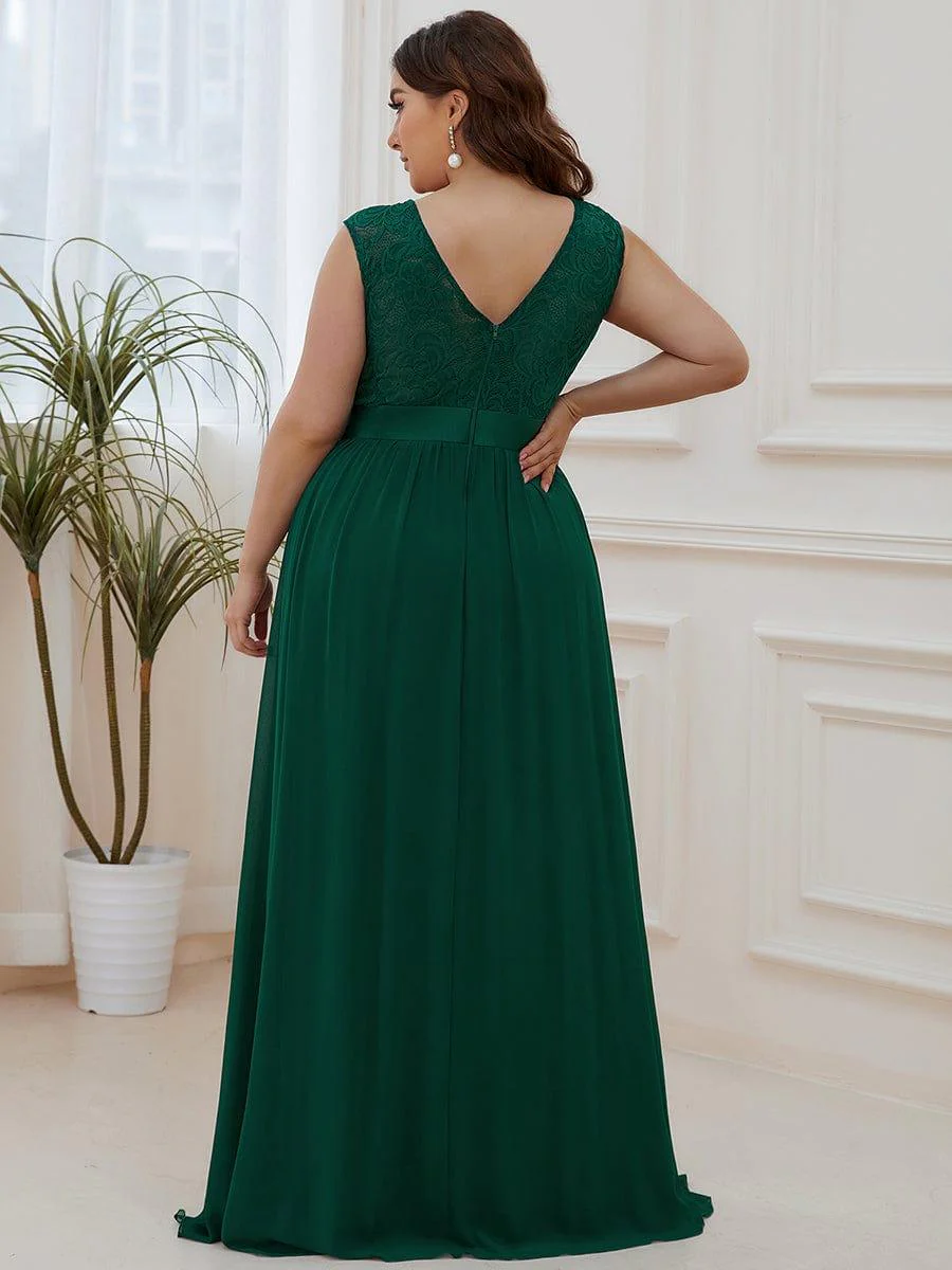 Plus Size Classic Round Neck V Back A-Line Chiffon Bridesmaid Dresses with Lace(Final Sale) - Image 7