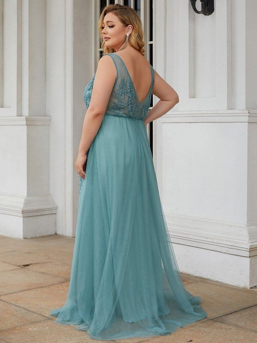 Plus Size Elegant Sleeveless Applique Flowy Tulle Evening Dress(Final Sale) - Image 12