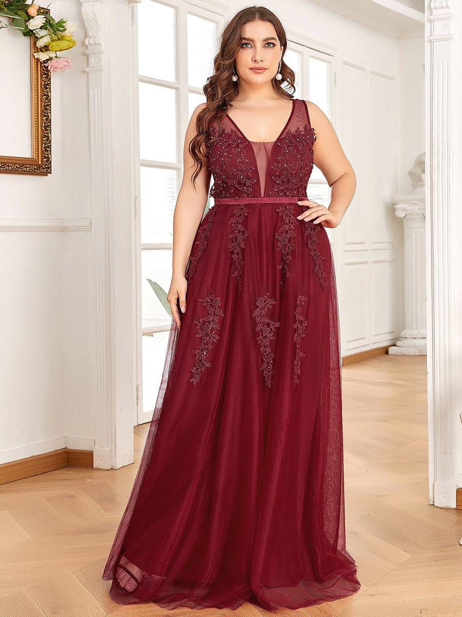 Plus Size Elegant Sleeveless Applique Flowy Tulle Evening Dress(Final Sale) - Image 5