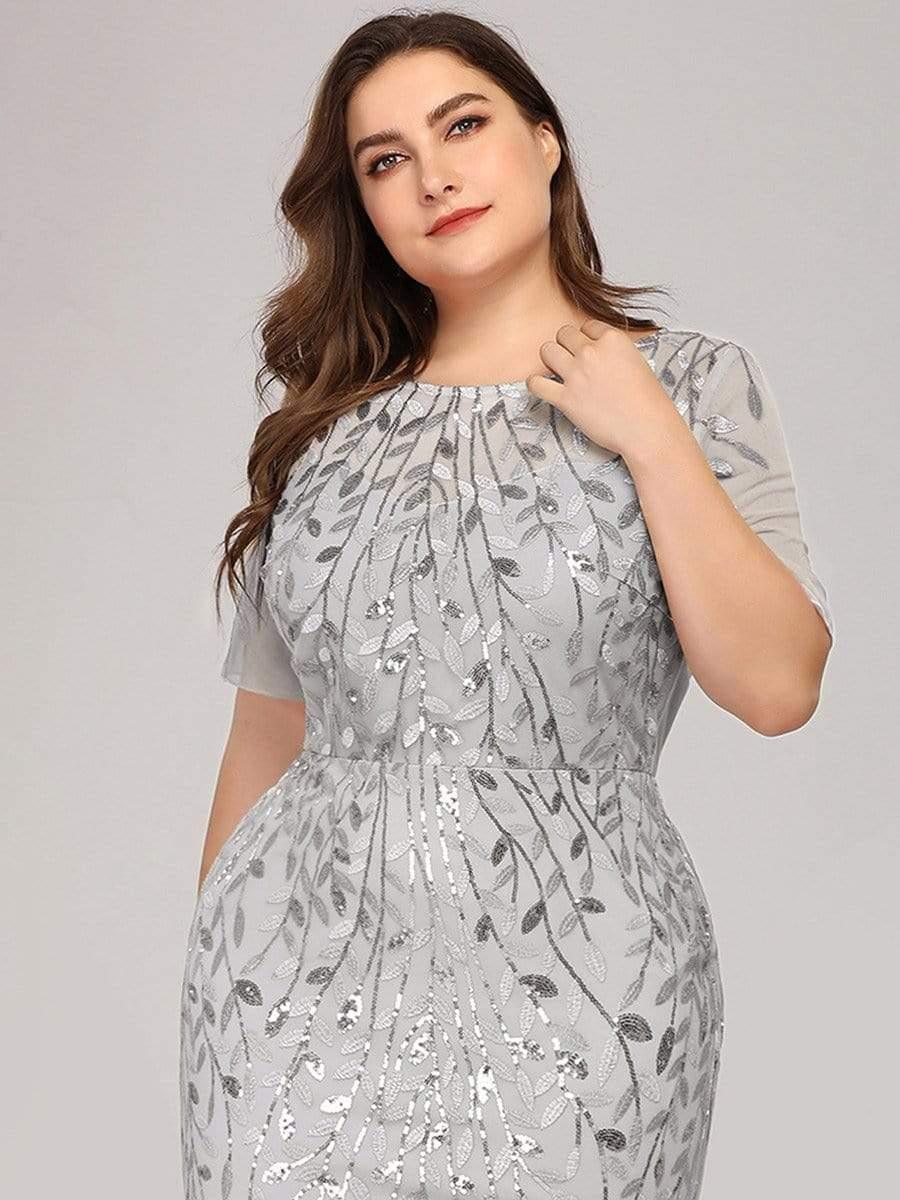 pretty JADEN|Plus Size Sequin Leaf Long Mermaid Tulle Prom Dress - Image 33
