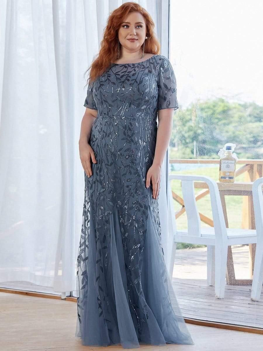 pretty JADEN|Plus Size Sequin Leaf Long Mermaid Tulle Prom Dress - Image 34