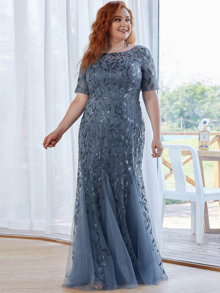 pretty JADEN|Plus Size Sequin Leaf Long Mermaid Tulle Prom Dress - Image 36