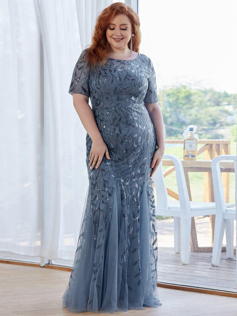 pretty JADEN|Plus Size Sequin Leaf Long Mermaid Tulle Prom Dress - Image 38