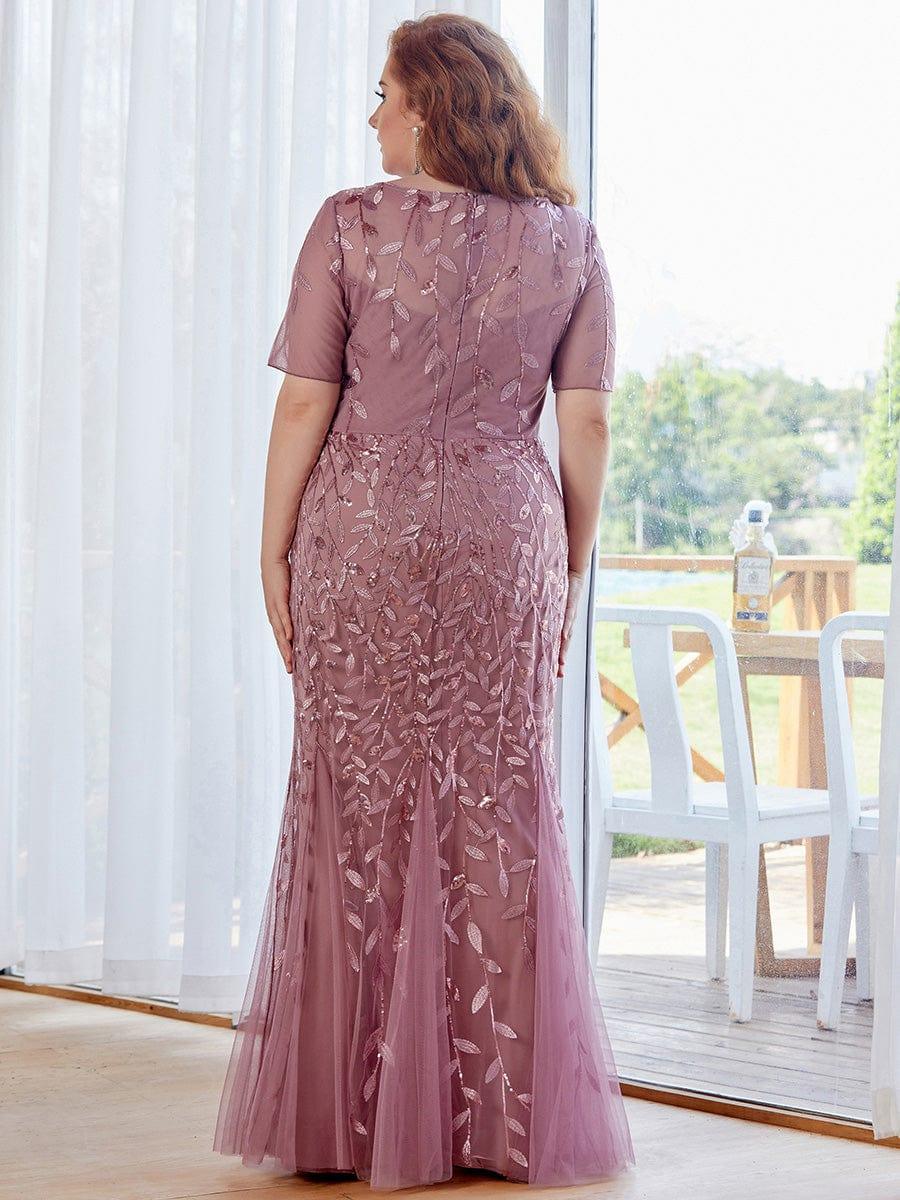 pretty JADEN|Plus Size Sequin Leaf Long Mermaid Tulle Prom Dress - Image 4