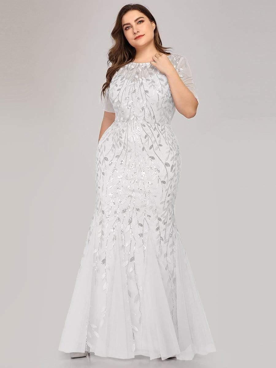 pretty JADEN|Plus Size Sequin Leaf Long Mermaid Tulle Prom Dress - Image 44