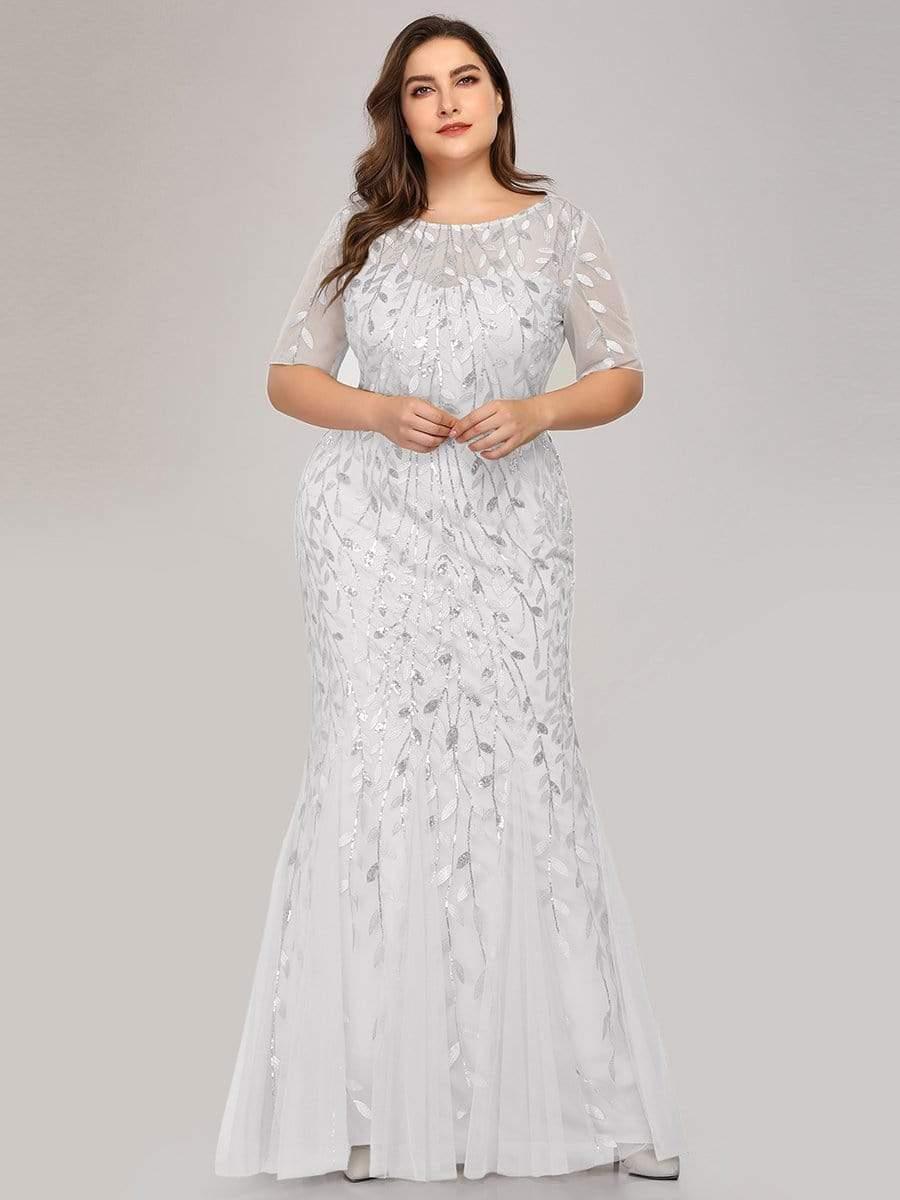 pretty JADEN|Plus Size Sequin Leaf Long Mermaid Tulle Prom Dress - Image 46