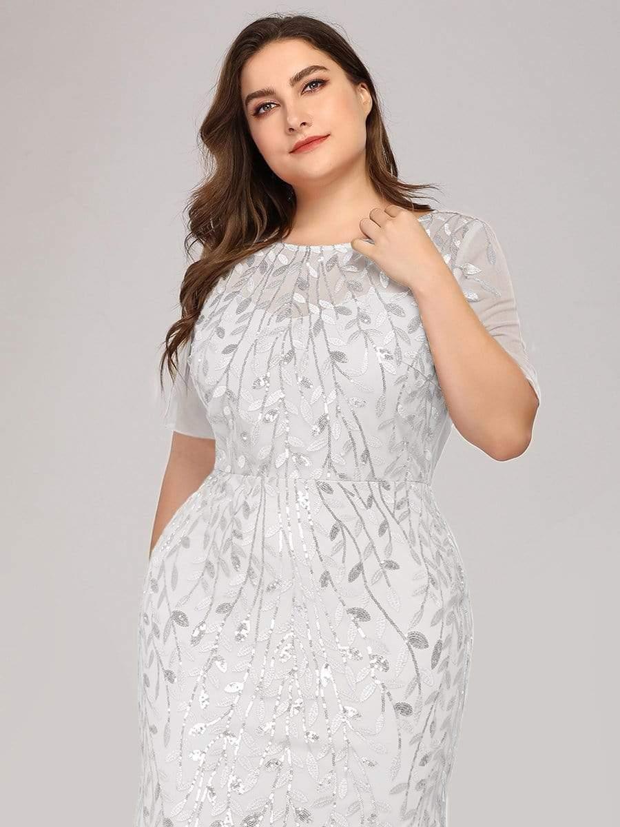pretty JADEN|Plus Size Sequin Leaf Long Mermaid Tulle Prom Dress - Image 48