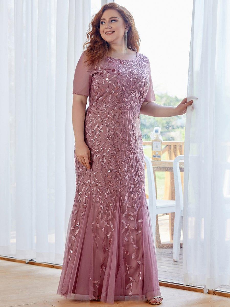 pretty JADEN|Plus Size Sequin Leaf Long Mermaid Tulle Prom Dress - Image 5
