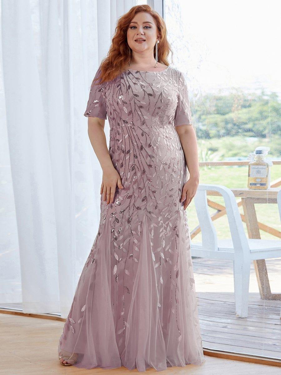 pretty JADEN|Plus Size Sequin Leaf Long Mermaid Tulle Prom Dress - Image 54