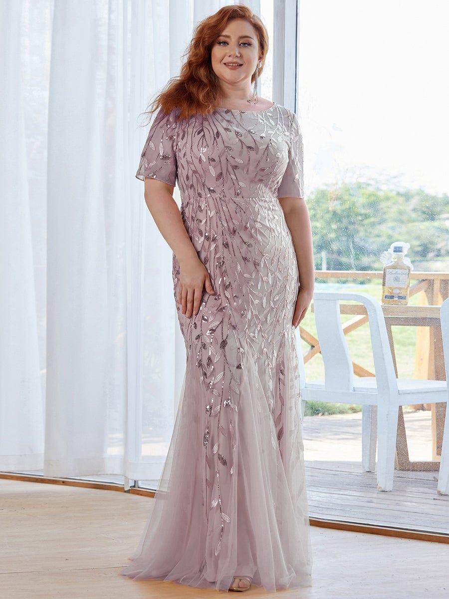 pretty JADEN|Plus Size Sequin Leaf Long Mermaid Tulle Prom Dress - Image 57