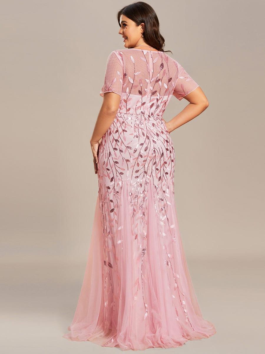pretty JADEN|Plus Size Sequin Leaf Long Mermaid Tulle Prom Dress - Image 60