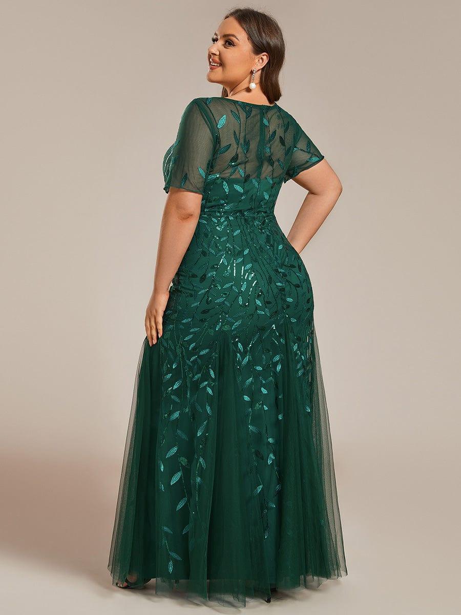 pretty JADEN|Plus Size Sequin Leaf Long Mermaid Tulle Prom Dress - Image 73
