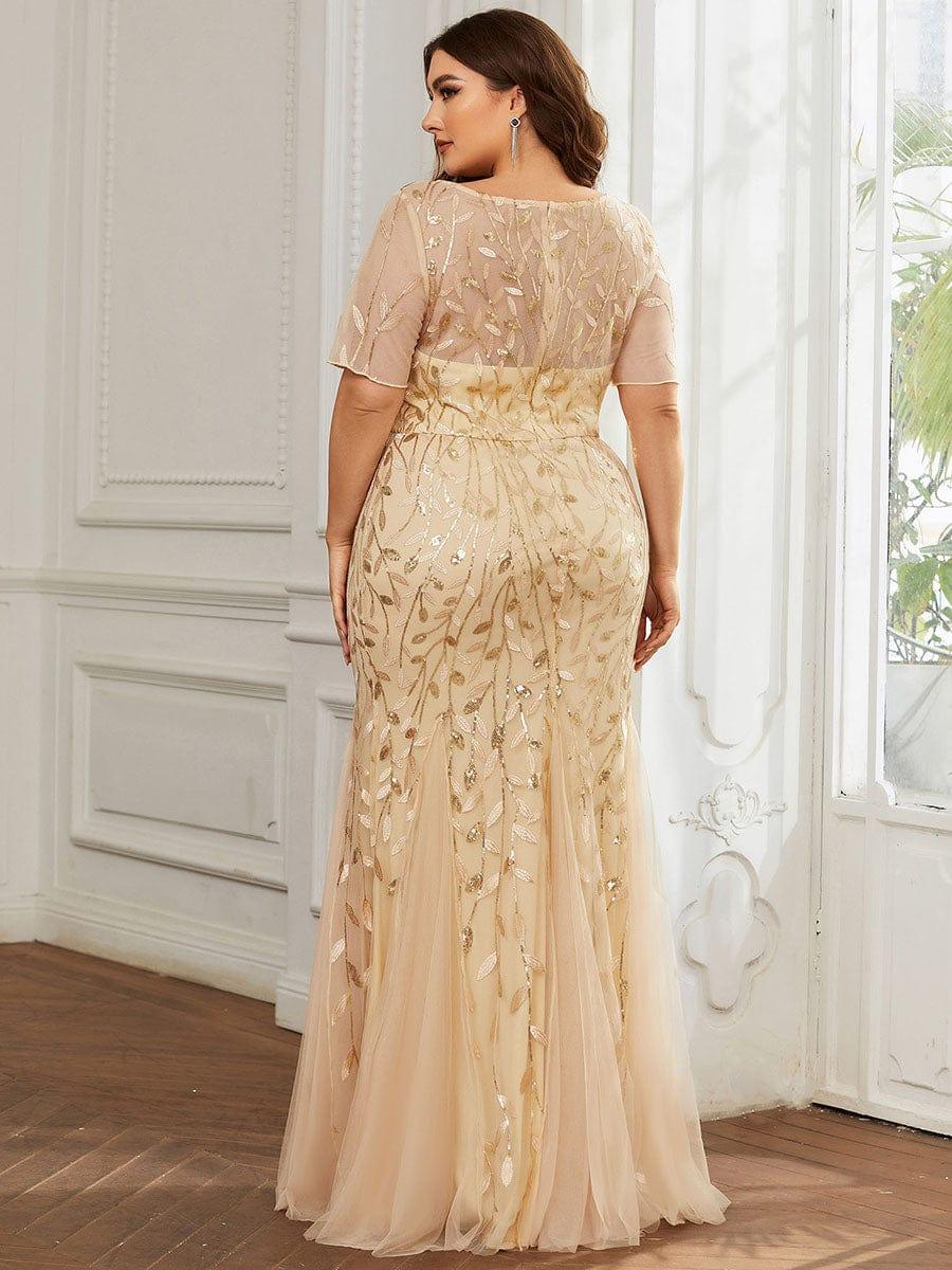 pretty JADEN|Plus Size Sequin Leaf Long Mermaid Tulle Prom Dress - Image 8